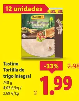 Lidl TASTINO Tortilla de trigo integral oferta