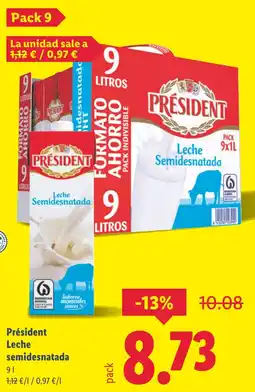 Lidl PRÉSIDENT Leche semidesnatada oferta