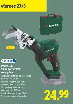 Lidl PARKSIDE Sierra cortarramas recargable oferta