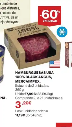 Hipercor Hamburguesas usa 100% black angus, mercaimpex oferta