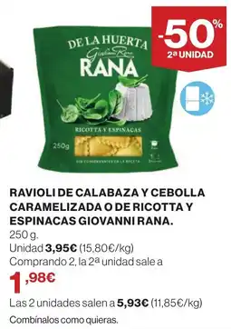 Hipercor RANA Ravioli de calabaza y cebolla caramelizada o de ricotta y espinacas giovanni oferta