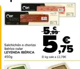Supeco LEYENDA IBÉRICA Salchichón o chorizo ibérico cular oferta