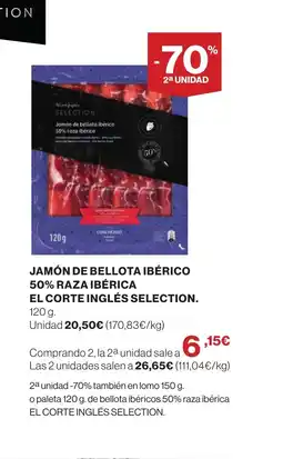 Hipercor Jamón de bellota ibérico 50% raza ibérica el corte inglés selection oferta