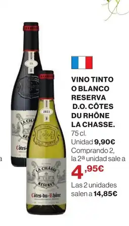 Hipercor LA CHASSE Vino tinto o blanco reserva d.o. côtes du rhône oferta