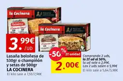 Maskom Supermercados LA COCINERA Lasaña boloñesa de o champiñón y setas oferta