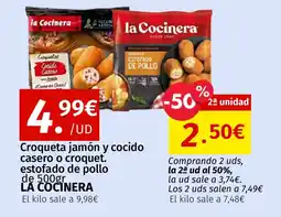 Maskom Supermercados LA COCINERA Croqueta jamón y cocido casero o croquet. estofado de pollo oferta