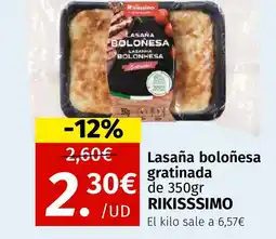 Maskom Supermercados RIKISSSIMO Lasaña boloñesa gratinada oferta