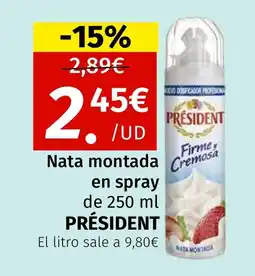 Maskom Supermercados PRÉSIDENT Nata montada en spray oferta