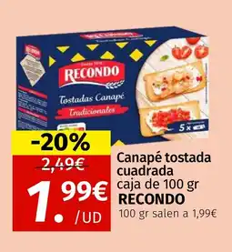 Maskom Supermercados RECONDO Canapé tostada cuadrada oferta