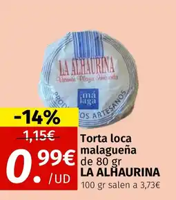 Maskom Supermercados LA ALHAURINA Torta loca malagueña oferta