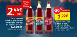 Maskom Supermercados LA CASERA Tinto verano clásico, con limón con o sin alcohol en botella oferta