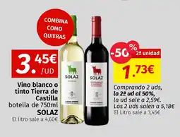 Maskom Supermercados SOLAZ Vino blanco o tinto Tierra de Castilla oferta