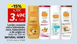 Maskom Supermercados NATURAL HONEY Loción corporal extra hidratante, coco, hialurónico o de argán oferta