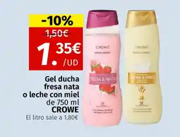 Maskom Supermercados CROWE Gel ducha fresa nata o leche con miel oferta