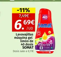 Maskom Supermercados SOMAT Lavavajillas máquina gel limón de 40 dosis oferta
