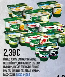 Claudio DANONE Bifidus activia con mango, melocotón 0%, frutos rojos 0%, lima limón 0%, fresas, frutos del bosque, piña 0% oferta