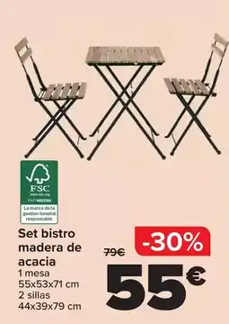 Carrefour Set bistro madera de acacia oferta