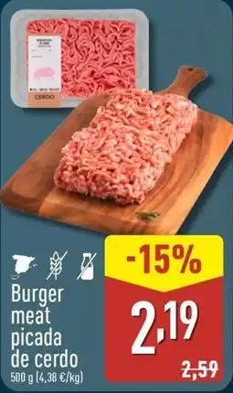 ALDI Burger meat picada de cerdo oferta
