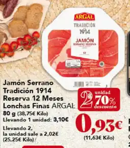 Gadis ARGAL Jamón Serrano Tradición 1914 Reserva 12 Meses Lonchas Finas oferta