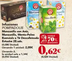 Gadis POMPADOUR Infusiones Manzanilla con Anís, Manzanilla, Menta-Poleo Esencials o Té Descafeinado Estuche oferta