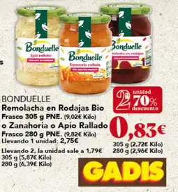 Gadis BONDUELLE Remolacha en Rodajas Bio Frasc o Zanahoria o Apio Rallado Frasco oferta
