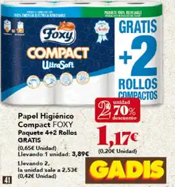 Gadis FOXY Papel Higiénico Compact Paquete 4+2 Rollos oferta