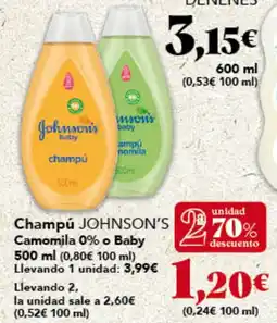 Gadis JOHNSON'S Champú Camomila 0% o Baby oferta
