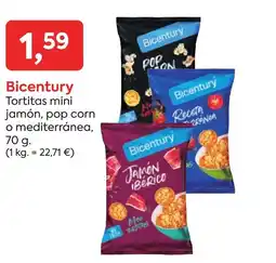 Suma Supermercados BICENTURY Tortitas mini jamón, pop corn o mediterránea, oferta