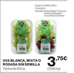 El Corte Inglés Uva blanca, mixta o rosada sin semilla oferta