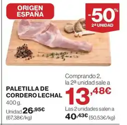 El Corte Inglés Paletilla de cordero lechal oferta