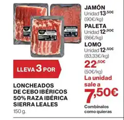 El Corte Inglés Loncheados de cebo ibéricos 50% raza ibérica sierra oferta