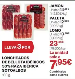 El Corte Inglés Loncheados de bellota ibéricos 50% raza ibérica sotoalbos oferta