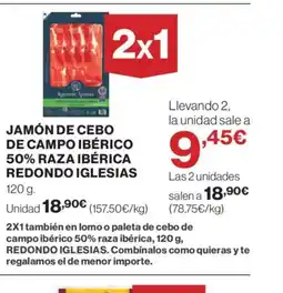 El Corte Inglés Jamón de cebo de campo ibérico 50% raza ibérica redondo iglesias oferta