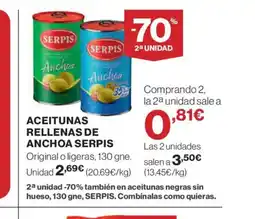 El Corte Inglés SERPIS Aceitunas rellenas de anchoa oferta
