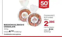 El Corte Inglés Bizcocho clásico o chocolate oferta