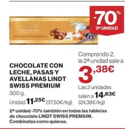 El Corte Inglés Chocolate con leche, pasas y avellanas lindt swiss premium oferta