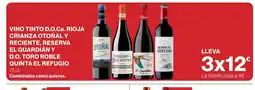 El Corte Inglés Vino tinto d.o.ca. rioja crianza otoñal y reciente, reserva el guardián y d.o. toro roble quinta el refugio oferta