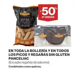 El Corte Inglés En toda la bollería y en todos los picos y regañás sin gluten panceliac oferta