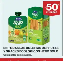 El Corte Inglés HERO SOLO En todas las bolsitas de frutas y snacks ecológicos oferta
