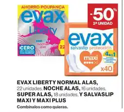 El Corte Inglés EVAX Liberty normal alas noche alas super alas y salvaslip maxi y maxi plus oferta