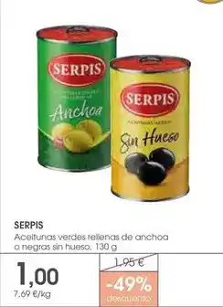 Supermercados Plaza SERPIS Aceitunas verdes rellenas de anchoa o negras sin hueso oferta