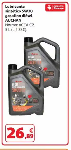 Alcampo AUCHAN Lubricante sintético 5W30 gasolina diésel oferta