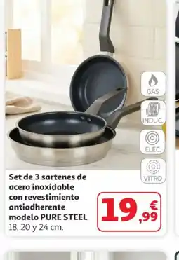Alcampo Set de 3 sartenes de acero inoxidable con revestimiento antiadherente oferta