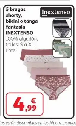 Alcampo INEXTENSO 5 bragas shorty, bikini o tanga fantasía oferta