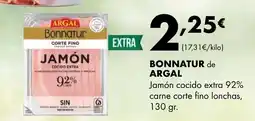 Supermercados Lupa BONNATUR de ARGAL Jamón cocido extra 92% carne corte fino lonchas oferta