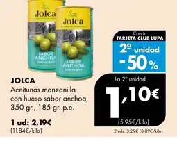 Supermercados Lupa JOLCA Aceitunas manzanilla con hueso sabor anchoa oferta