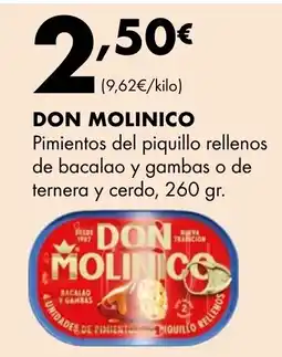 Supermercados Lupa DON MOLINICO Pimientos del piquillo rellenos de bacalao y gambas o de ternera y cerdo oferta