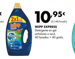 Supermercados Lupa WIPP EXPRESS Detergente en gel antiolores o azul, 40 lavados + 40 gratis oferta