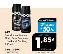 Supermercados Lupa AXE Desodorante Marine, Black, Dark Temptation o Leather & Cookies oferta