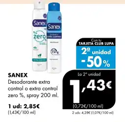 Supermercados Lupa SANEX Desodorante extra control o extra control zero %, spray oferta